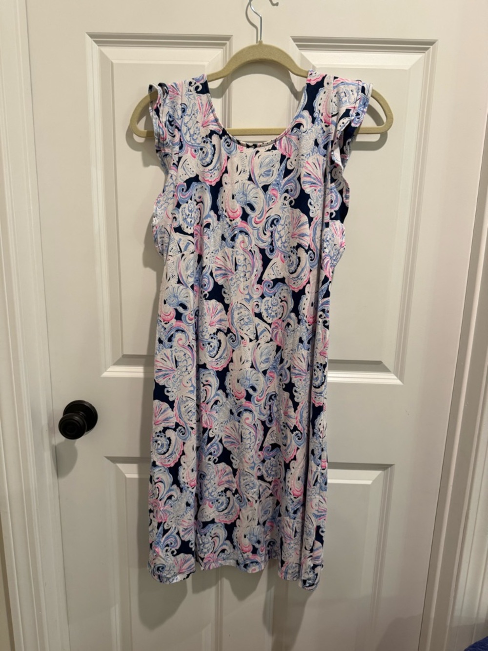 Size L Lilly Pulitzer Navy, Pink & White Paisley Shift Dress